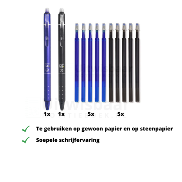Frixion Uitwisbare Pen zwart en blauw met navullingen 12-delig